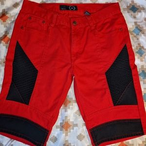 Red and black jean shorts
